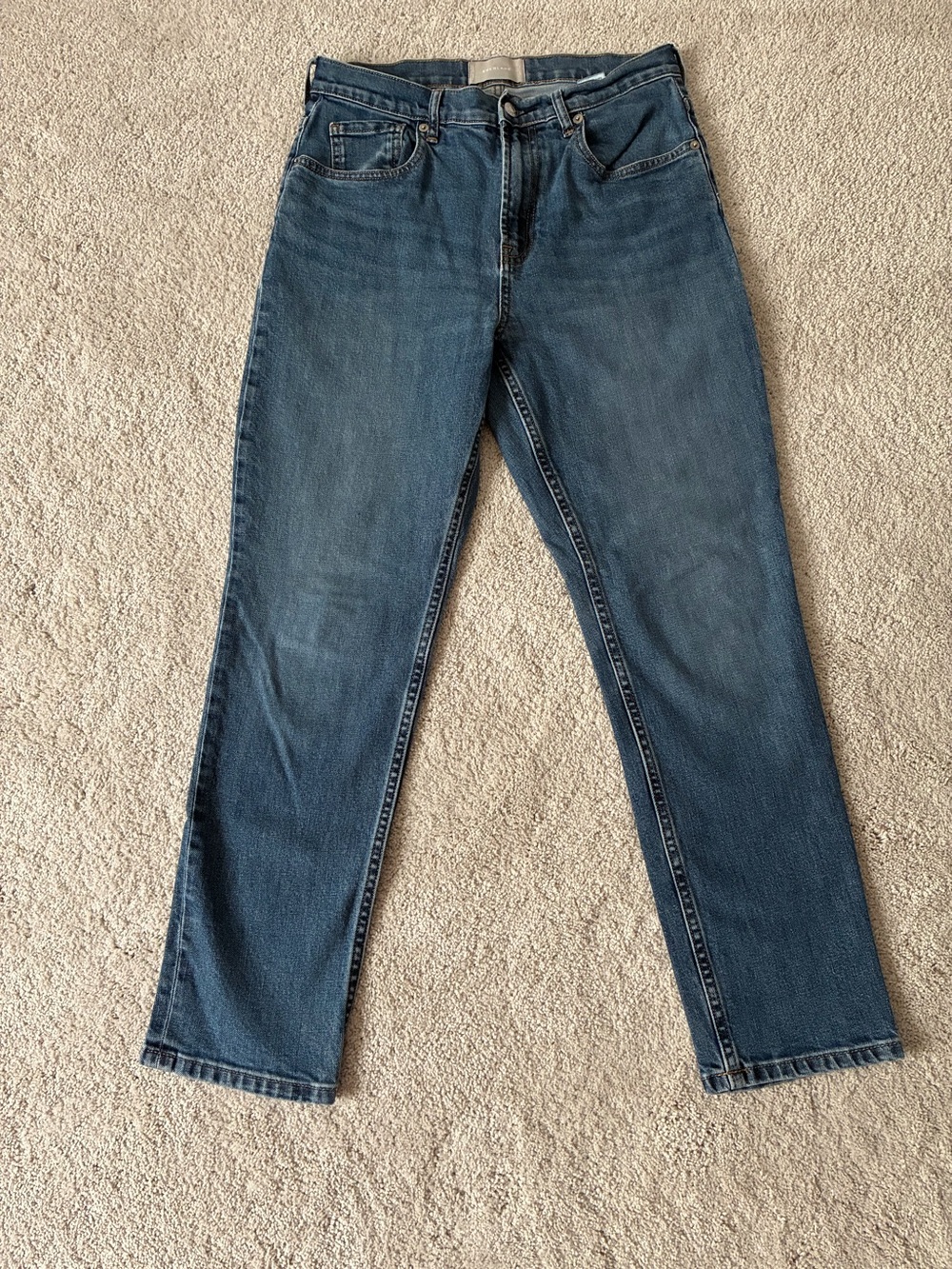 Everlane High-Rise Straight Jeans — Medium Blue Denim